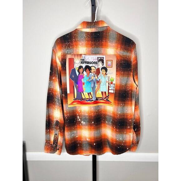 Goodfellow The Jeffersons 70s/80s Sitcom TV Show Orange Plaid Flannel Shacket M - Picture 1 of 6